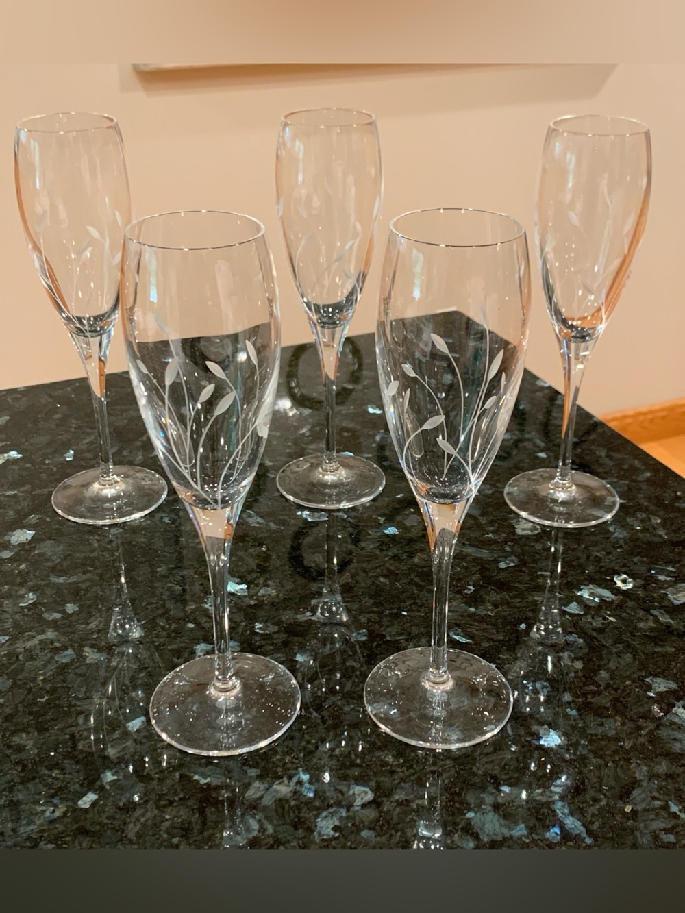 Rare Princess House Garden Mist #966 Champagne Flutes Set of 5 Crystal Glasses